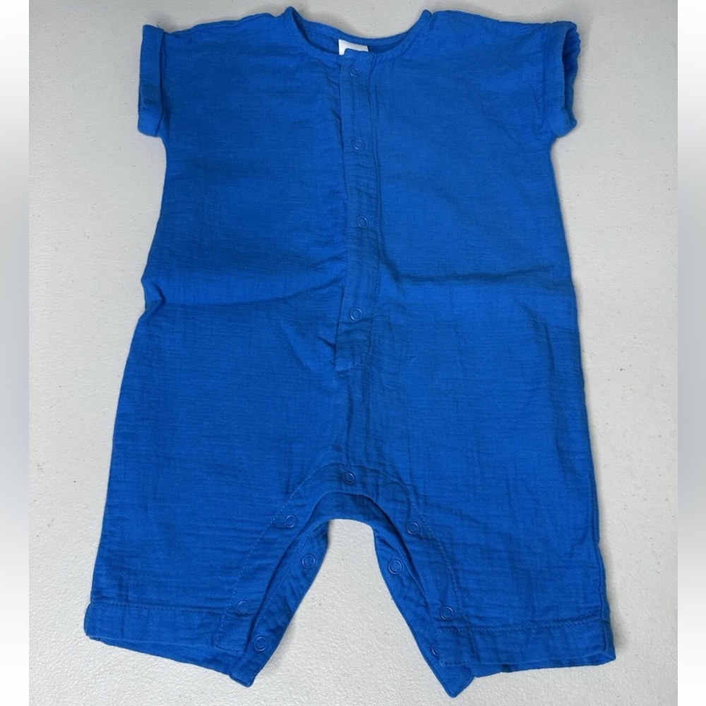 OPEN EDIT ORGANIC COTTON TURQUOISE MUSLIN LIGHT WEIGHT INFANT ROMPER